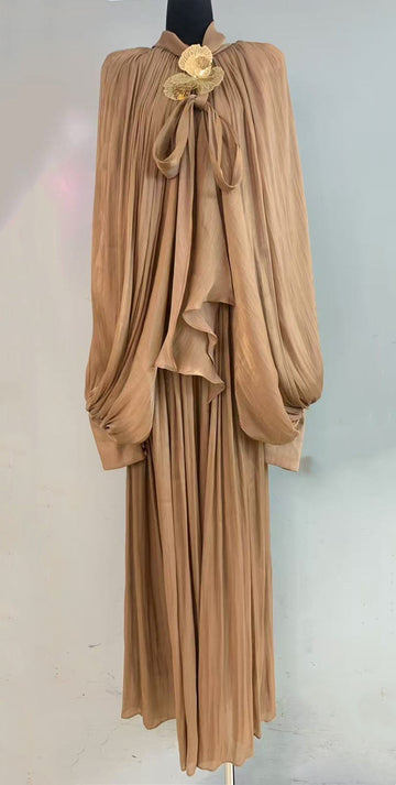 Spring And Summer Design With Lantern Bat Sleeve Fashion Flowing Curry Dress Dress